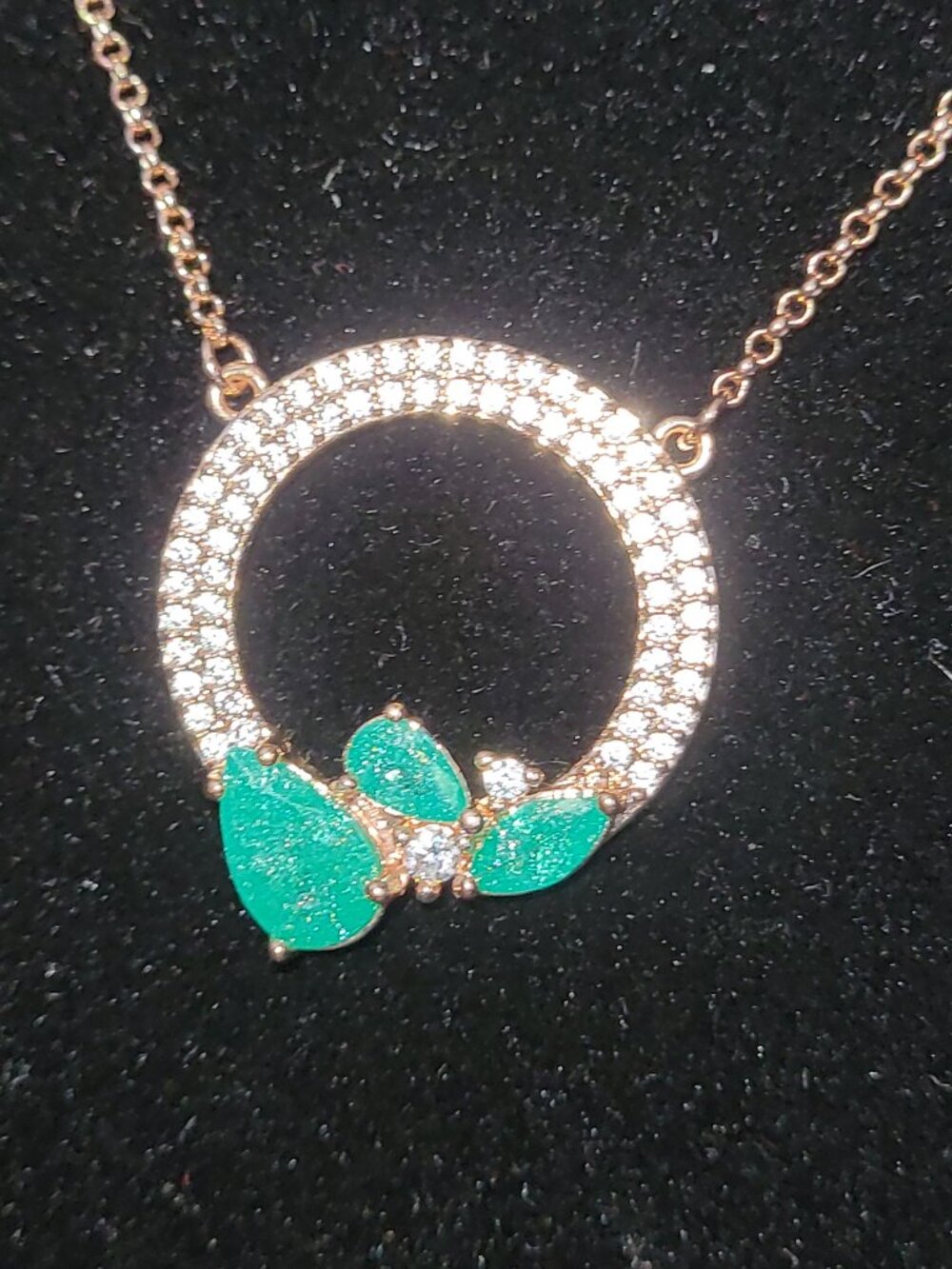 Green Stones and CZ Diamond Rose Gold BP Necklace